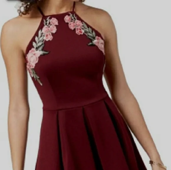 slim fit dress slacks B Darlin Womens Stretch Belted Balloon Sleeve Mock Neck Short Evening Fit + Flare Dress 0 / Brown